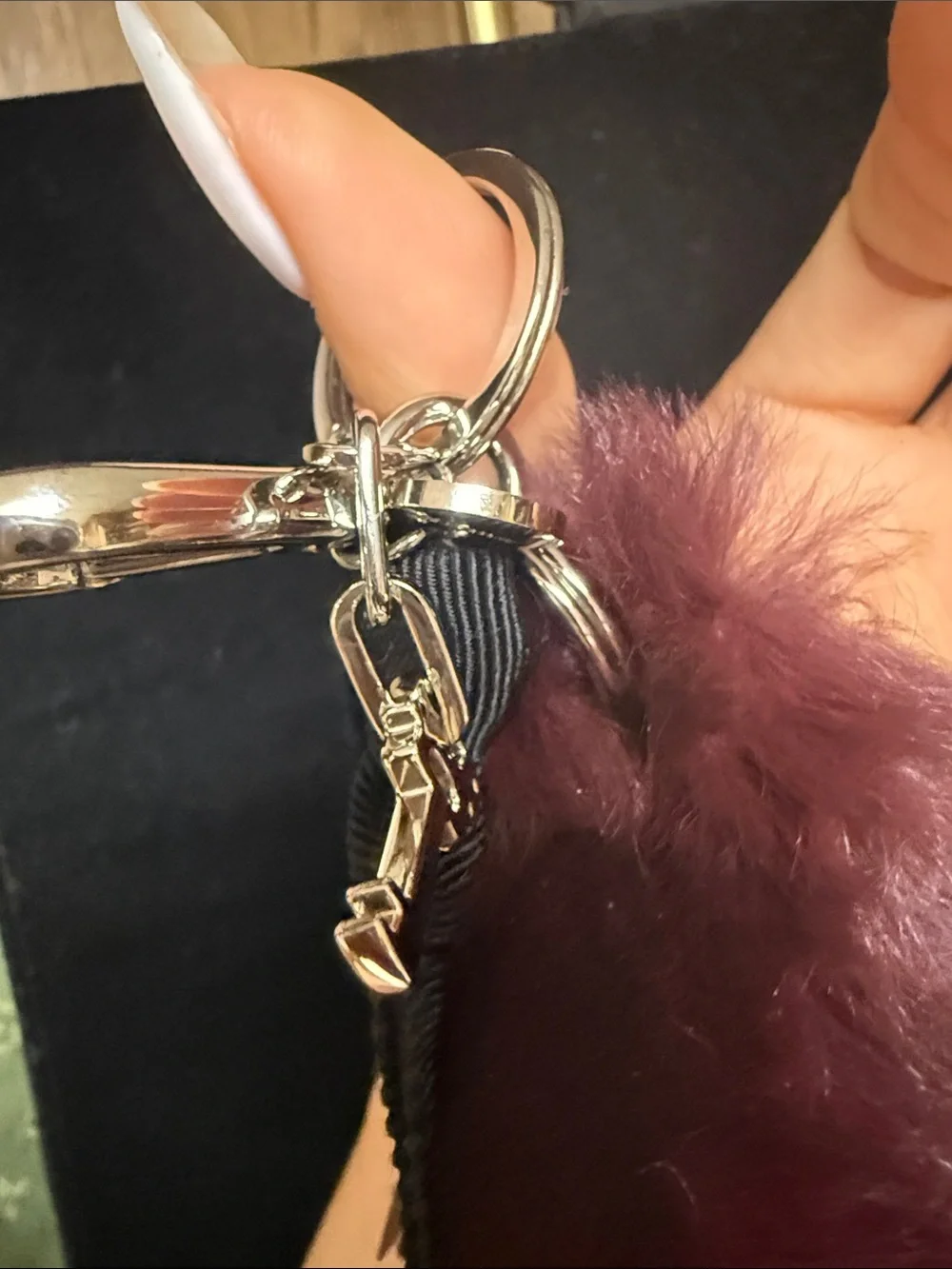 Miu Miu Faux Fur Keychain Charm in Burgundy